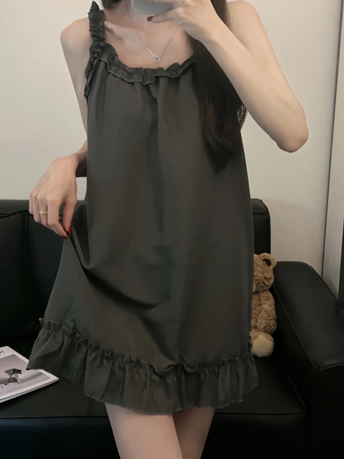 Pure Desire Girl's Summer Thin Strap Sleep Dress Home Clothes Women's Nightgown Can Be Worn outside Sweet Cute Style Cotton P...