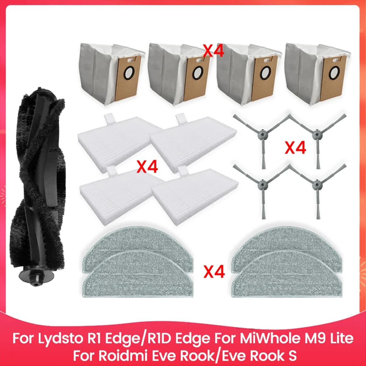 NUOVO Per Lydsto R1 Edge/R1D Edge, MiWhole M9 Lite, Roidmi Eve Rook/Eve Rook S Parti Sacchetto per la polvere Filtro Sacchetto per la polvere Spazzola laterale principale