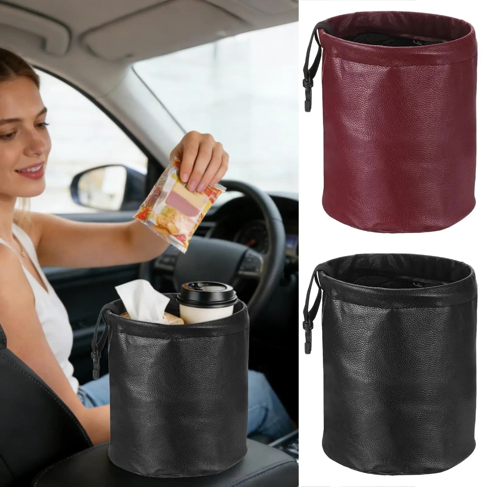 Cestino per auto da 0,9 galloni, piccolo, a prova di perdite, per portabicchieri, sedile anteriore, contenitore per rifiuti, organizer per auto, camion, veicoli, interni.