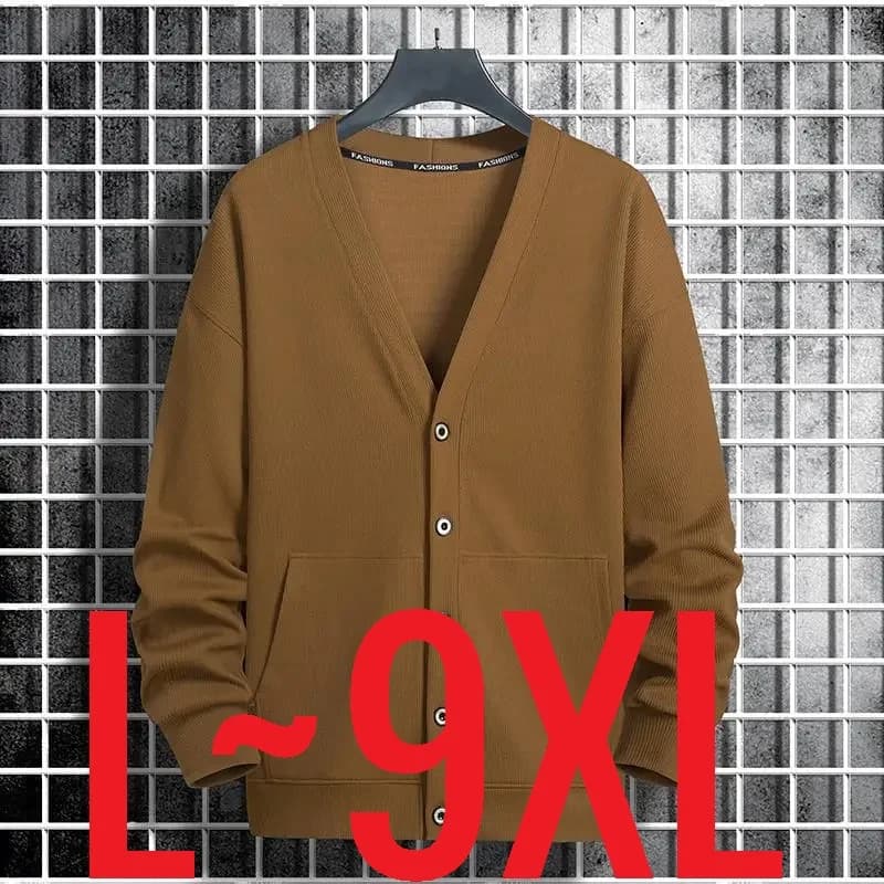 Cardigan in maglia da uomo stile coreano solido allentato over fit bottoni maglieria uomo scollo a V oversize abbigliamento da golf maglione top coat di grandi dimensioni 8XL