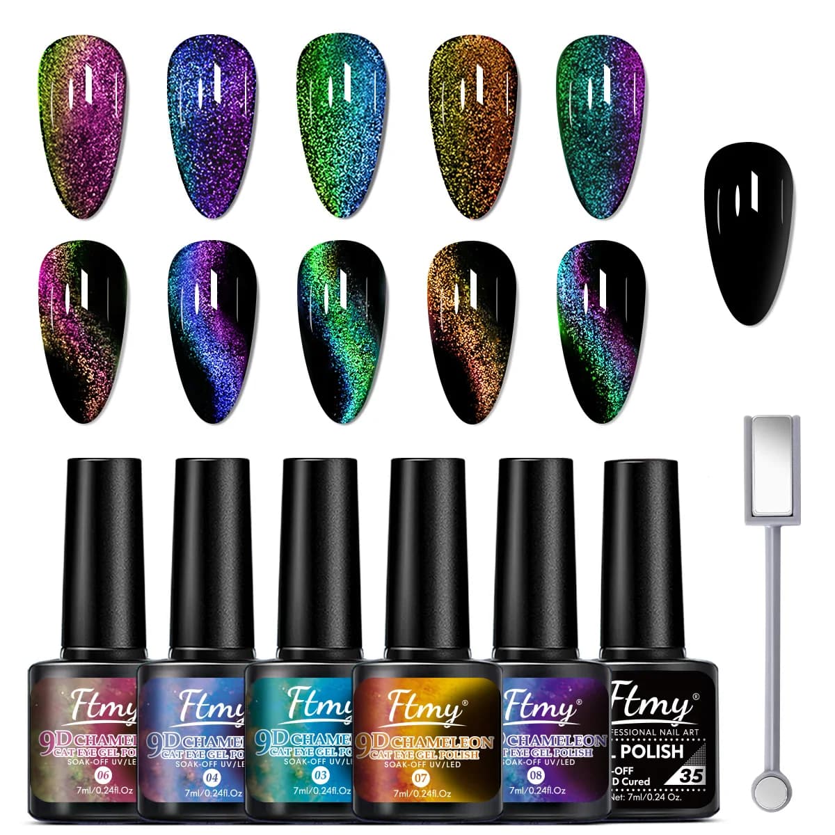 Set di smalti gel magnetici effetto cielo stellato a 6 colori con kit per nail art per manicure con smalto gel UV LED Soak Off - Adesivo magnetico