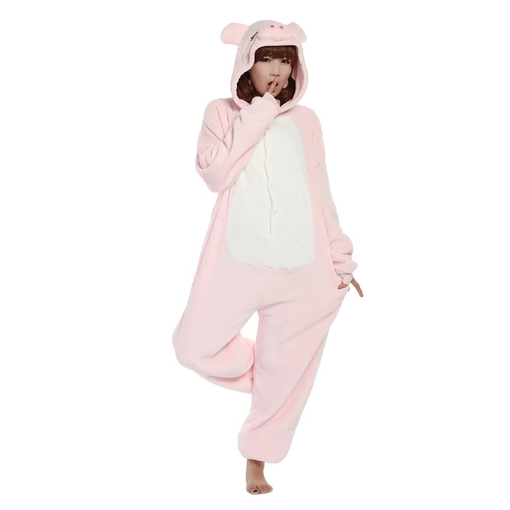 Adult Pink Pig Anime Costume Thick Soft Flannel Onesie Pajama for Halloween Carnival Party - Comfortable Piggy Onesie