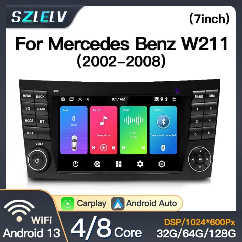 7 "Android Audo Autoradio Lettore GPS Per Mercedes Benz Classe E W211 E200 E220 E300 E350 E240 E270 E280 W219 Carplay Stereo 2din