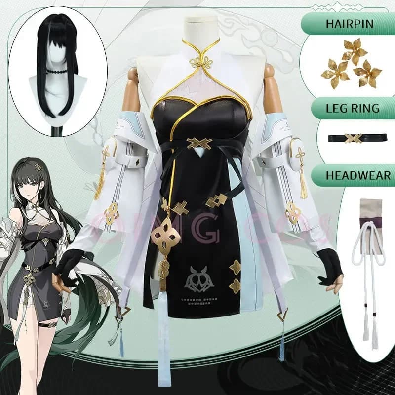 Costume Cosplay Baizhi Wuthering Waves, Uniforme da Carnevale, Parrucca, Costumi Anime, Abiti da Personaggio per Donne, Halloween
