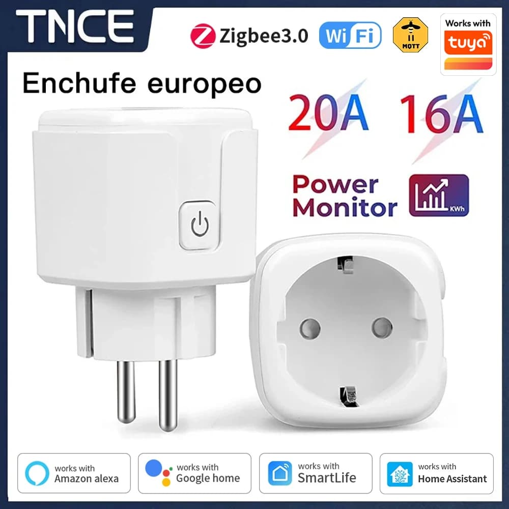 TNCE Tuya WiFi o Zigbee3.0 Smart EU Plug 16/20A con funzione di temporizzazione Monitor di alimentazione, controllo vocale APP, funziona per Alexa Google Home