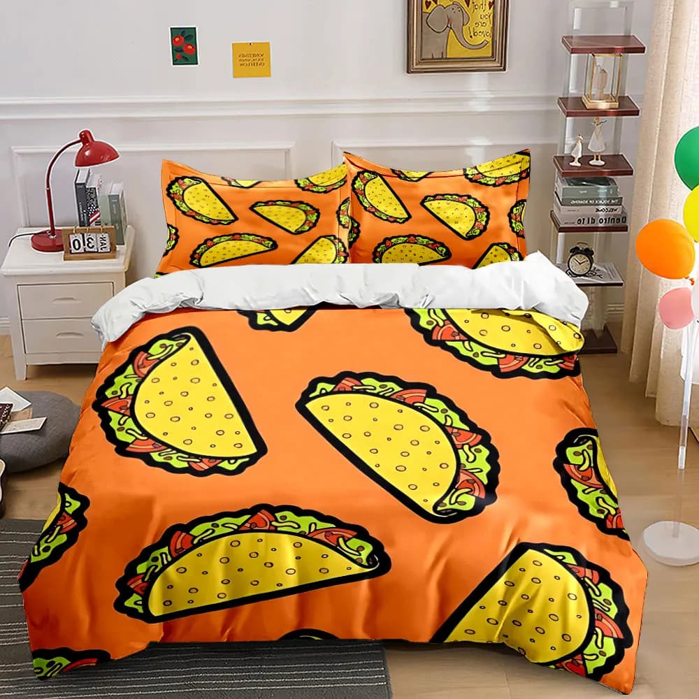 "Taco Pattern Home Decor Set" Bedding Set with 1 Duvet Cover 2 Pillowcases Single Double King Queen, Gift
