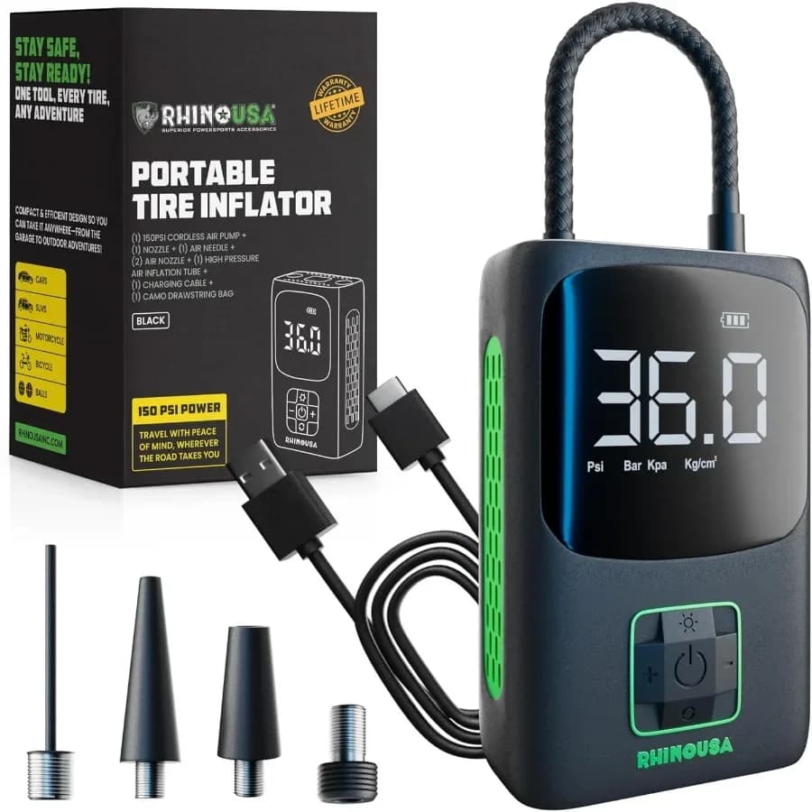 Compressore d'aria portatile per pneumatici per auto e bici con manometro digitale Mini pompa d'aria aggiornata Display doppio schermo LCD da 150 PSI