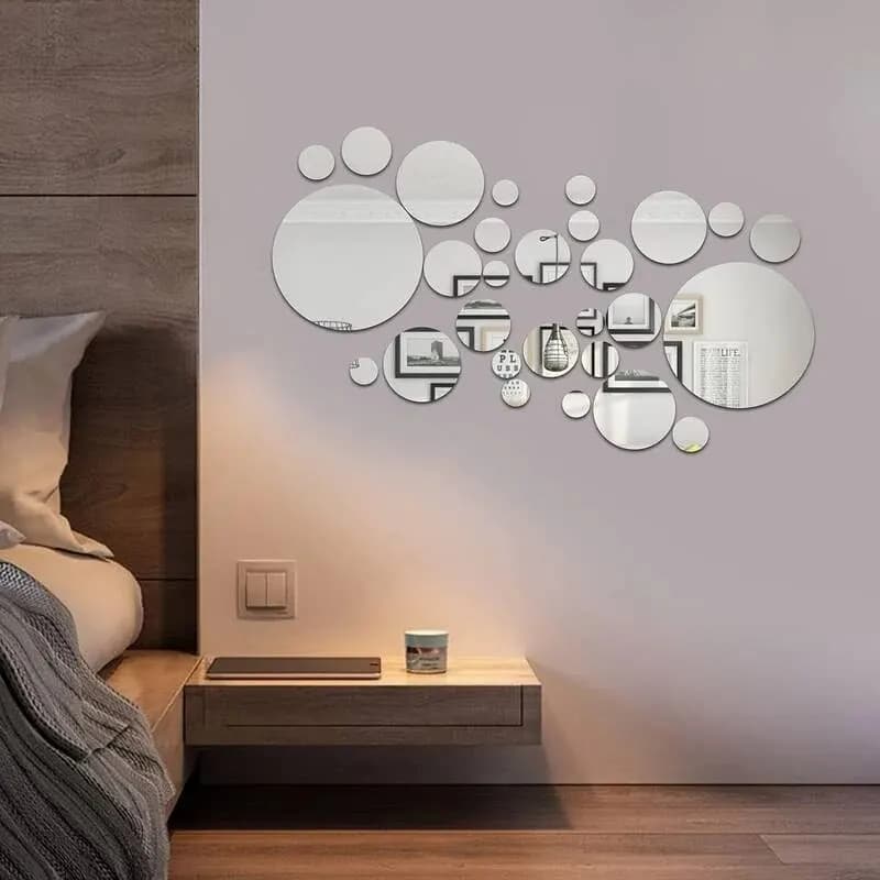 26 Pezzi Adesivi Murali a Specchio 3D in Acrilico, Specchio Rotondo, Decorazione Fai-da-Te per Camera da Letto, Bagno e Sfondo TV
