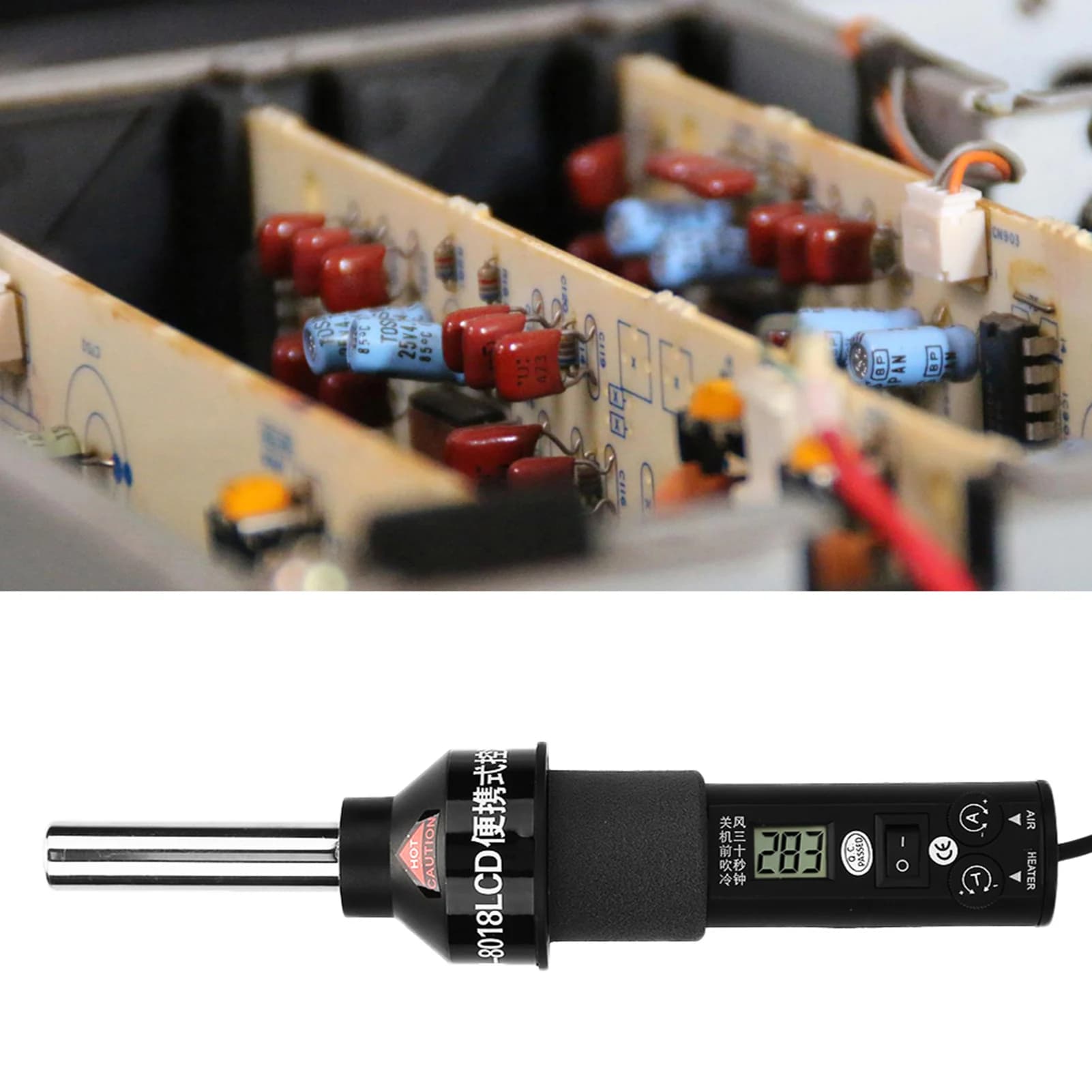 Pistola Termica 450W LCD Regolabile, Pistola ad Aria Calda Elettronica per Dissaldatura e Saldatura, Stazione di Lavoro IC SMD BGA