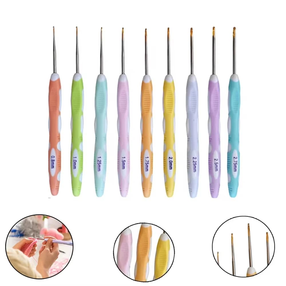 9 pezzi 0,8 mm-2,75 mm set di uncinetti di piccole dimensioni impugnatura ergonomica uncinetto aghi per mani artrite