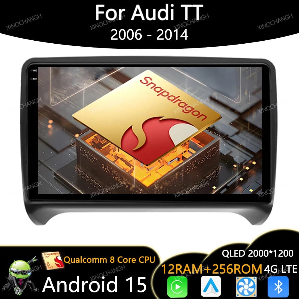 Android 15 Car Radio For Audi TT MK2 8J 2006 - 2014 GPS Carplay Auto Head Unit BT Multimedia Video Player Qualcomm 2DIN 4G WIFI
