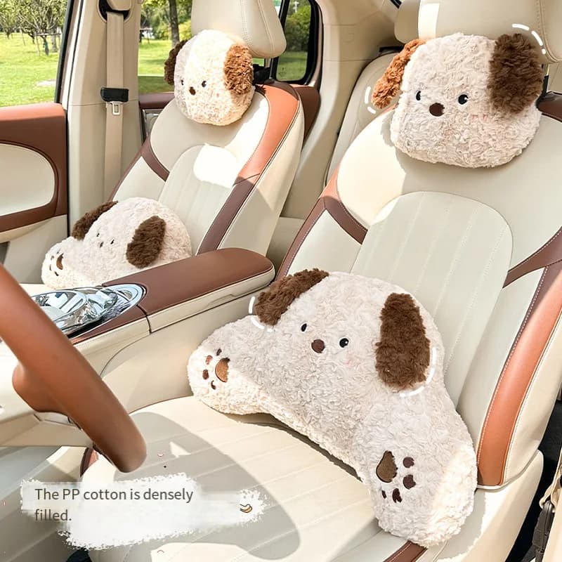 Cuscino per Poggiatesta Auto a Forma di Cucciolo Cartoon, Cuscino Lombare Creativo in Peluche, Decorazione Auto, Regalo