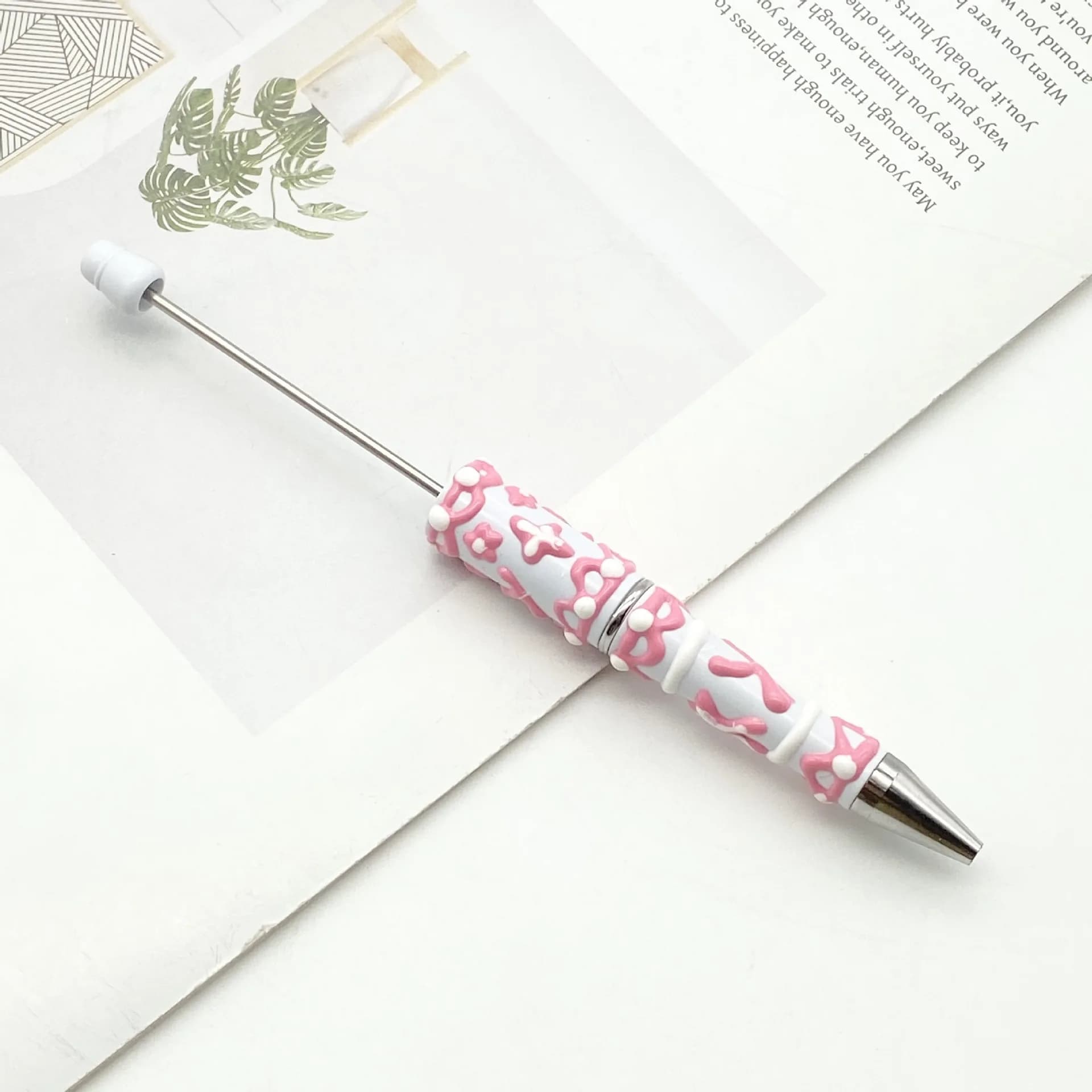 10Pcs Creative Cream Gel Hand-Painted Beaded Pen DIY Craft Round Ballpoint Pen Macaron Cream Color Cute Grain Pen Wholesale