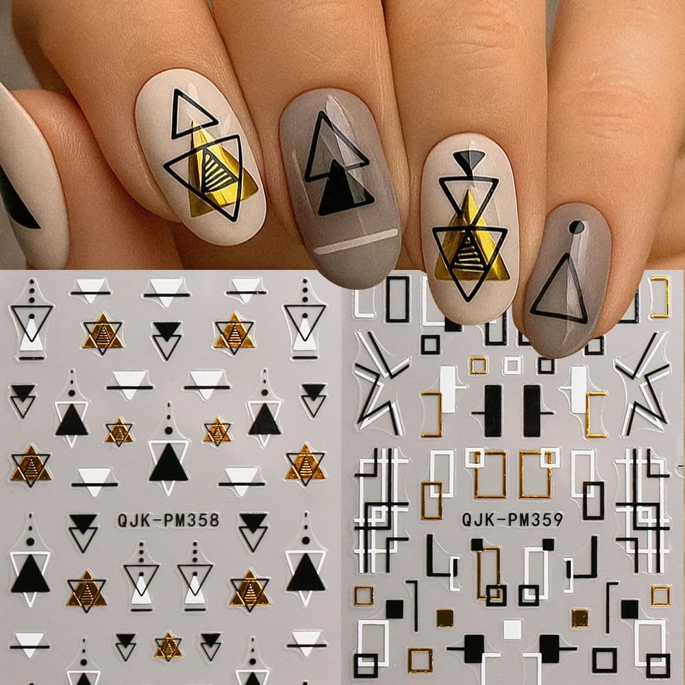 2 pezzi linee dorate nere adesivi per nail art 3D strisce triangolari geometriche linea francese decalcomanie per unghie Y2K ragazza decorazioni per manicure fai da te