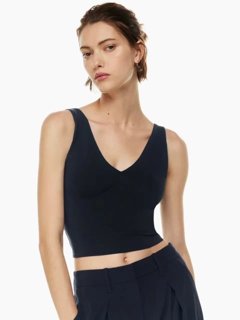 Canotta da donna senza cuciture, a maniche corte, scollo a V, tinta unita, doppio strato, per casa, intimo, maglietta basic estiva