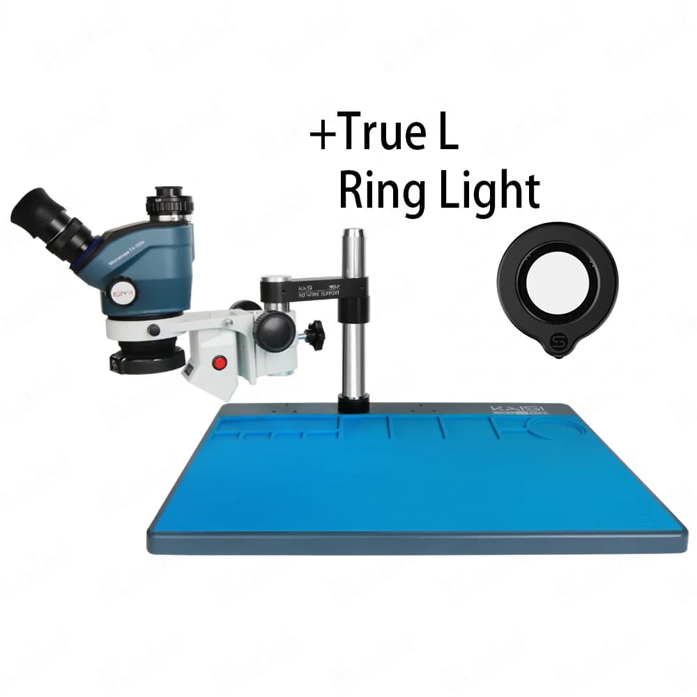 Kaisi TX-350S Plus + True L Ring Light Configura un nuovo microscopio con piastra inferiore super grande per la riparazione di telefoni cellulari