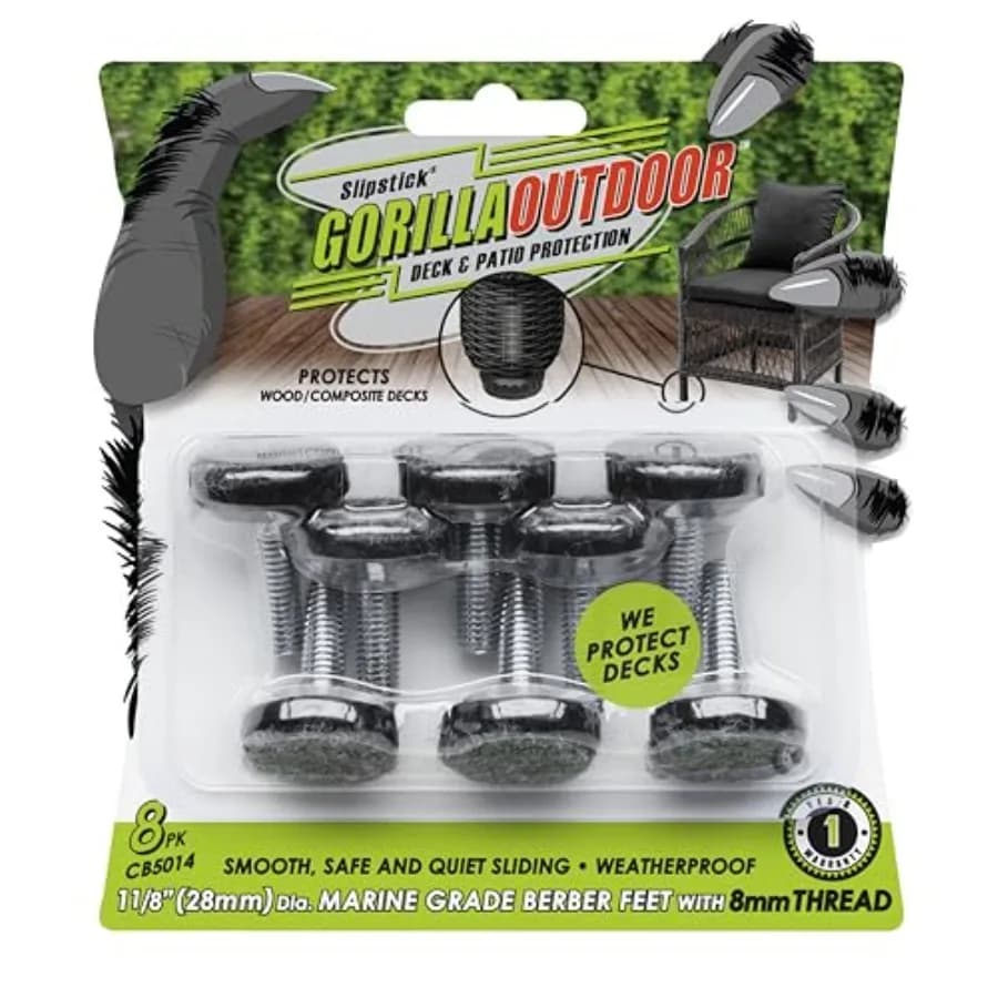 Gorilla Outdoor - Livellatori Regolabili per Mobili da Esterno, Confezione da 8, Pattini a Vite Resistenti alle Intemperie per Sedie, Tavoli e Arredi da Esterno, 1-1/8 Pollici
