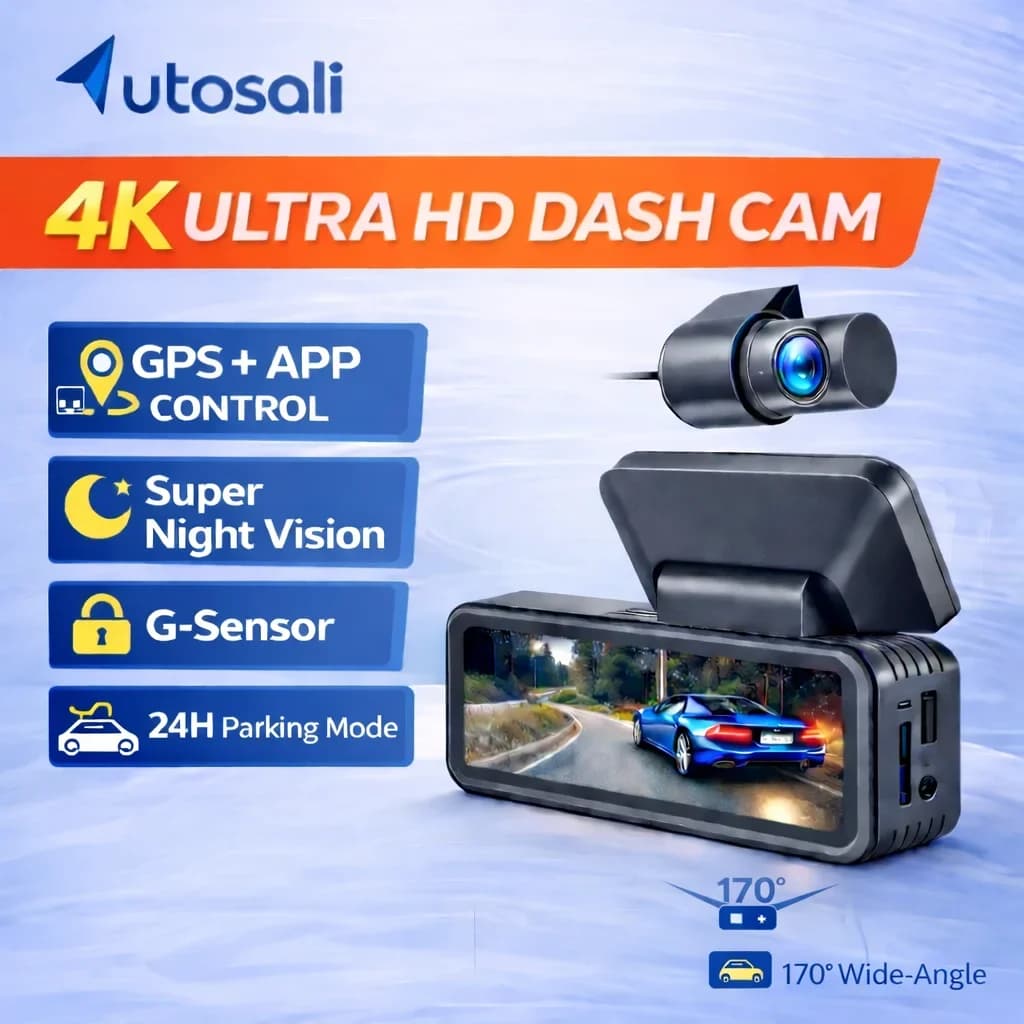 Autosali V8 Dash Cam 4K UHD Recording Car Camera DVR Night Vision Video Recorder Built-In Wi-Fi Support GPS 24H Parking
