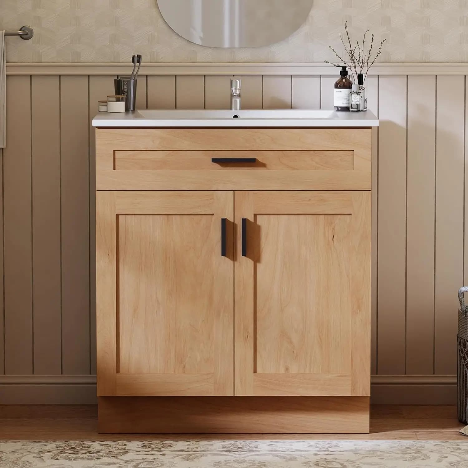 36-Inch Undermount Bathroom Vanity with Freestanding Cabinet with Sink - Wood Bathroom Vanity with Large Bottom with Soft-Close