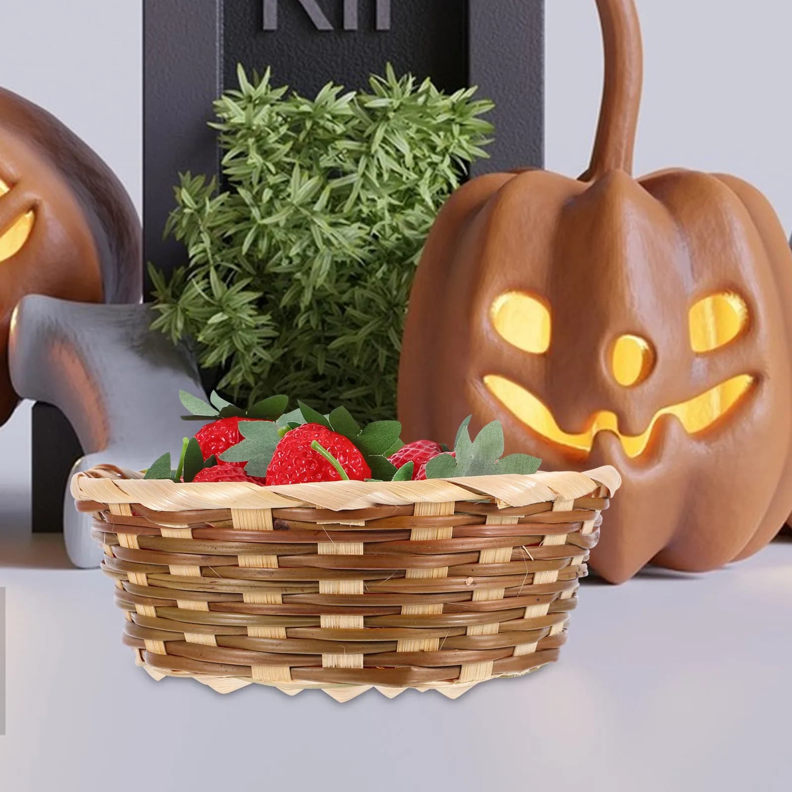 5pcs Bamboo Fruit Basket Handwoven Storage Basket Desktop Dried Fruit Bread Basket Reusable Weaving ganization Baskets home deco