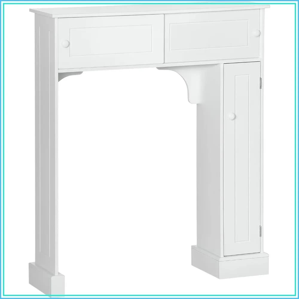 Over The Toilet Bathroom Cabinet, Freestanding Storage Organizer with Adjustable Shelves, White