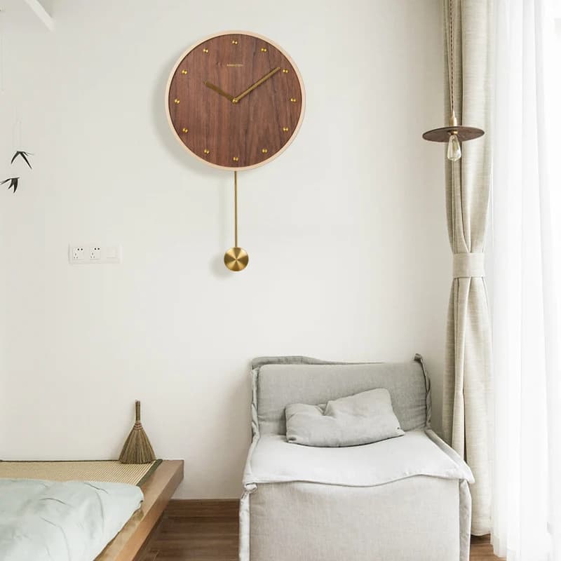 Orologio da parete per soggiorno in legno in stile giapponese Design moderno per l'arredamento della camera da letto dell'home office Orologi sospesi con pendolo ZA320