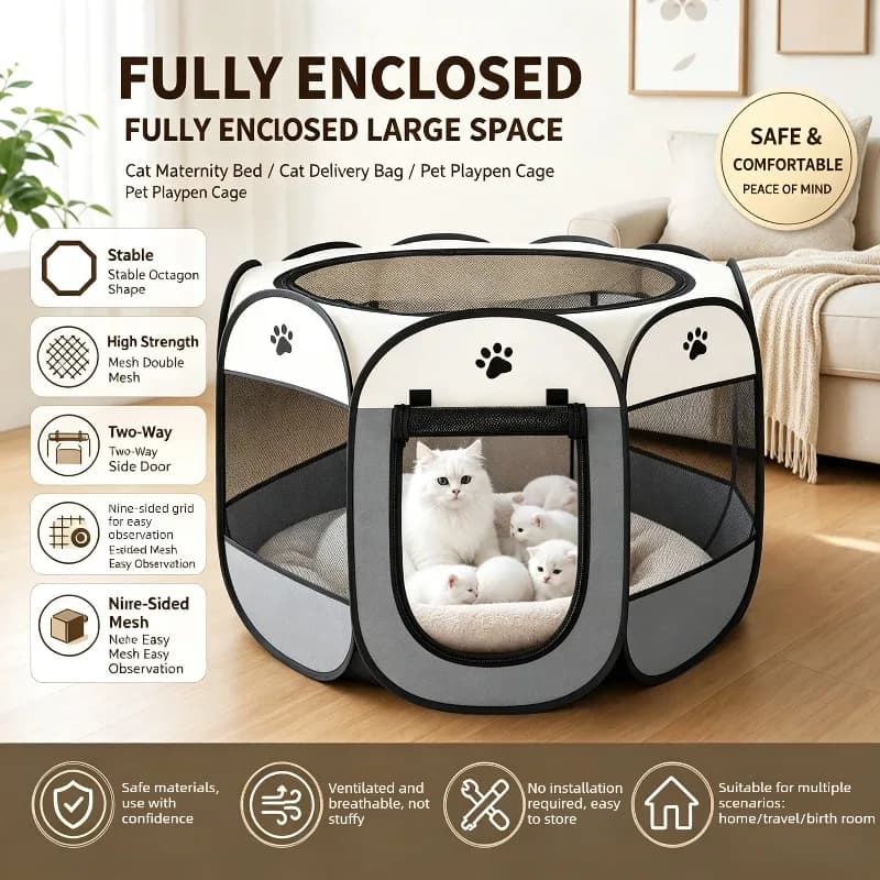 Foldable Cat Tent Breathable Mesh Cat Bed Portable Dog Cats Play Yard Fence Puppy Kitten Indoor Breeding Comfortable Tents Box