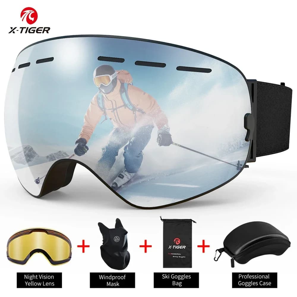 X-TIGER Occhiali da sci invernali Donna Uomo Occhiali da snowboard Occhiali da sole da sci all'aperto Lenti UV400 Anti-Fog Modello virgola Occhiali da neve