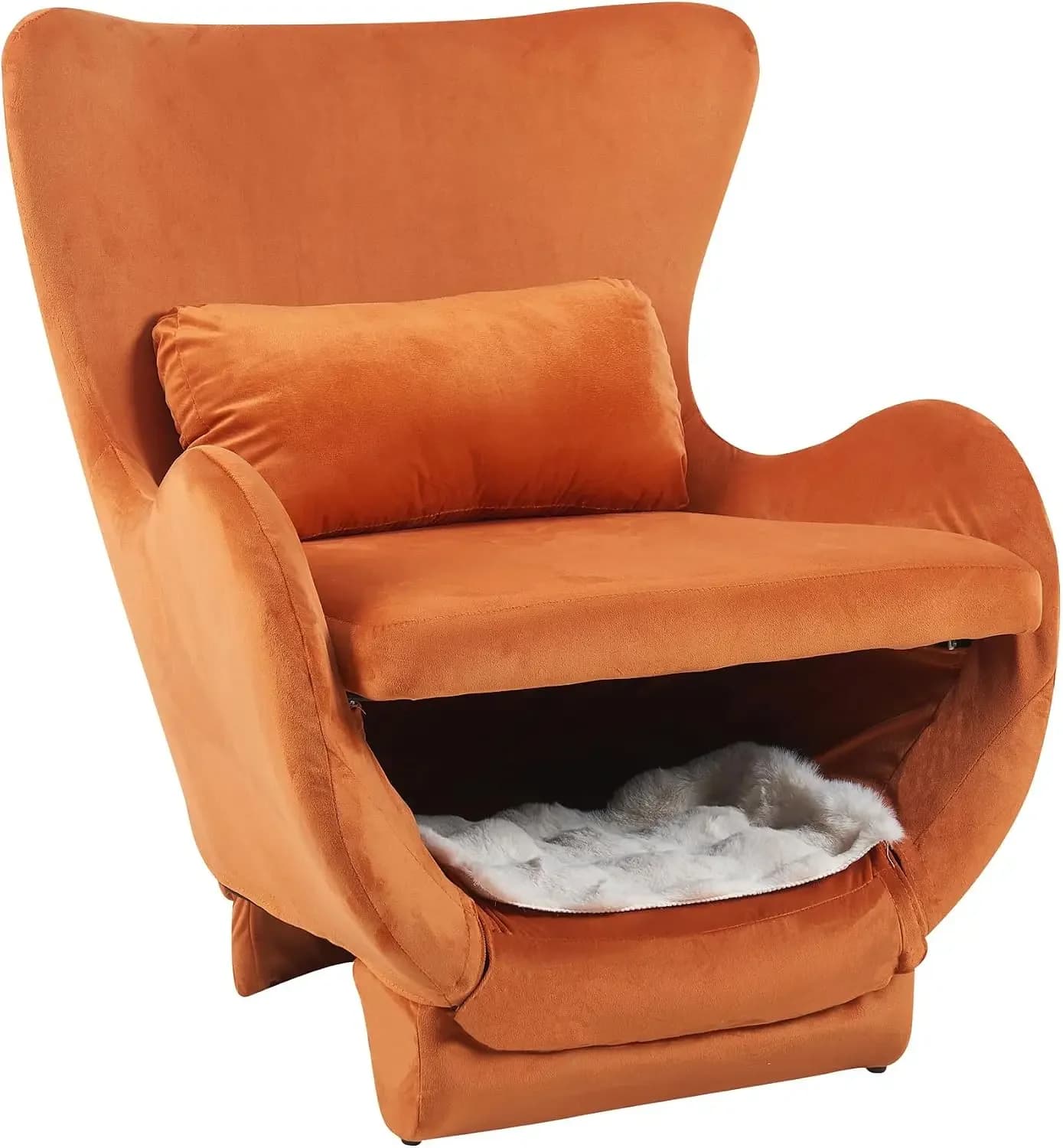 Mid Century Modern Accent Chair with Pillow Anti-Scratching Upholstered Lounge Arm Chair, Lazy Chair with Cat Bed, Accent Chairs