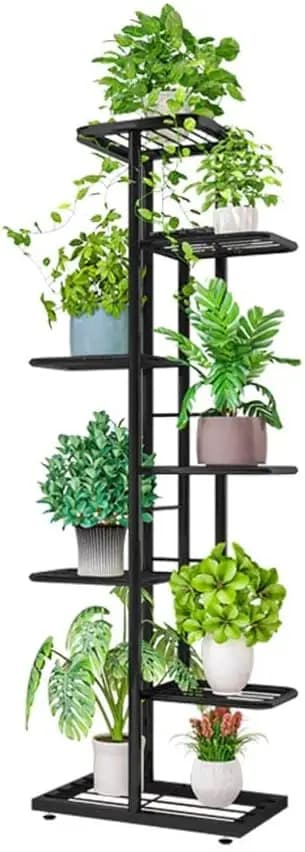 Supporto per piante in metallo a 7 livelli per esposizione di vasi di fiori da interno ed esterno, grigio antracite
