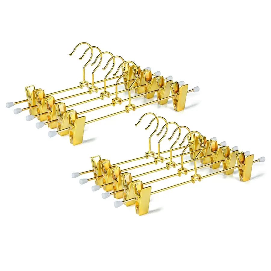 Pack of 20 Polished Golden Metal Coats, Pants and skirts, with 2 Adjustable Clips Anti-slip and Gable Hook