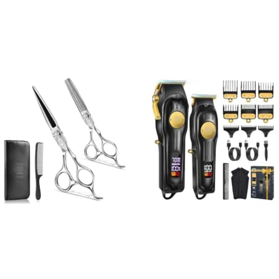 Set Professionale di Forbici e Tosatrici in Acciaio Inossidabile 440C per Barbiere e Uso Domestico, 6.7 Pollici, Nero, per Taglio di Precisione
