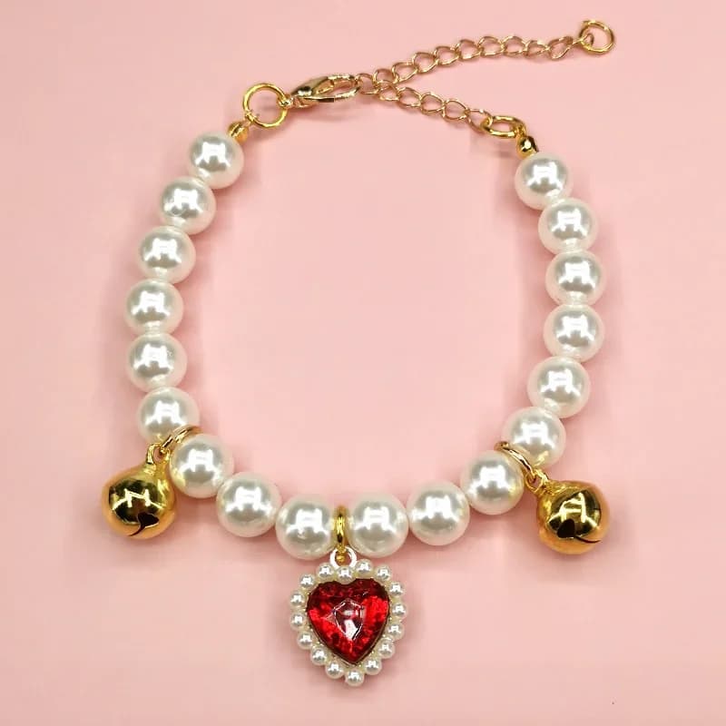 Collare con perle per animali domestici, collana con campanellini da principessa per cani, gioielli per gatti, collare carino, accessori per cuccioli, catena per cani, gioielli da matrimonio per Chihuahua