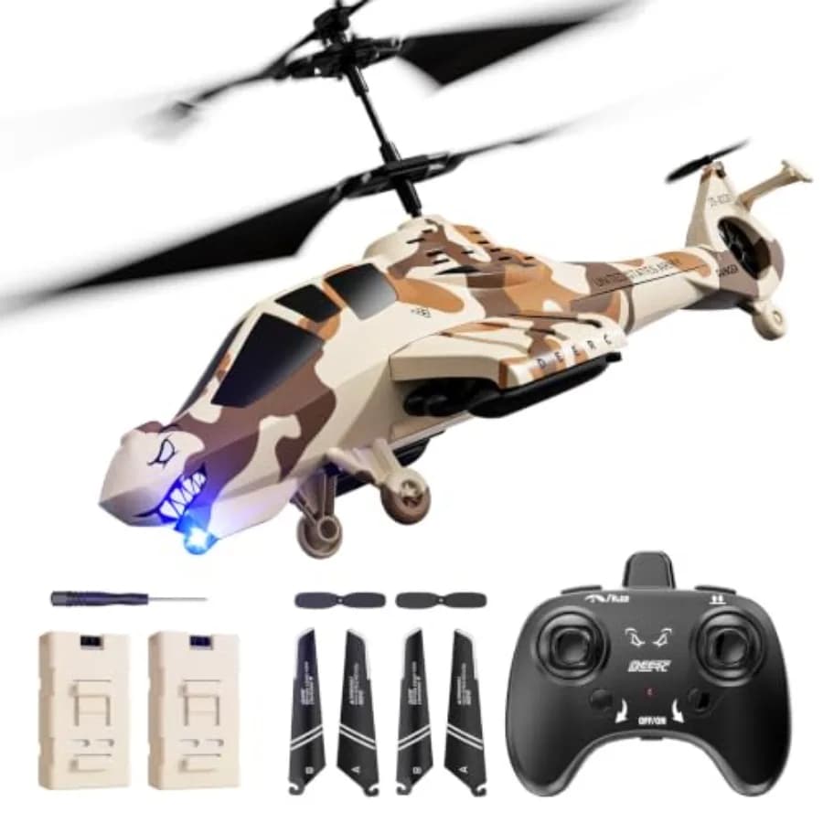 RC Helicopter for Adults, ABS Plastic Military Green, Altitude Hold LED Light, 2.4GHz Remote Control Indoor Flying Toy with 2 B