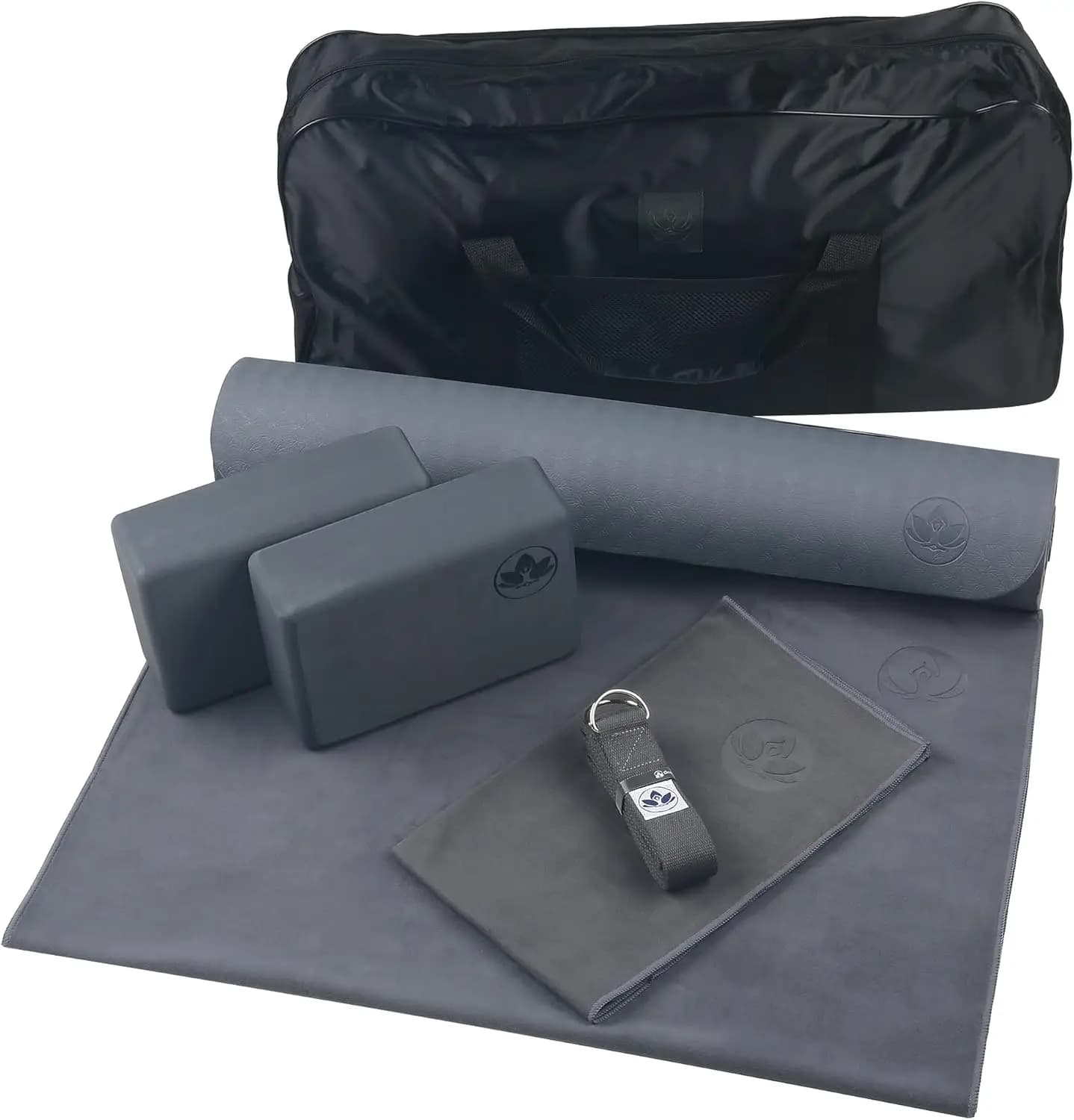 Yoga Kit 7 Pieces with 6mm Mat, Blocks, Straps, Towels and Bag - Home Training Base Set