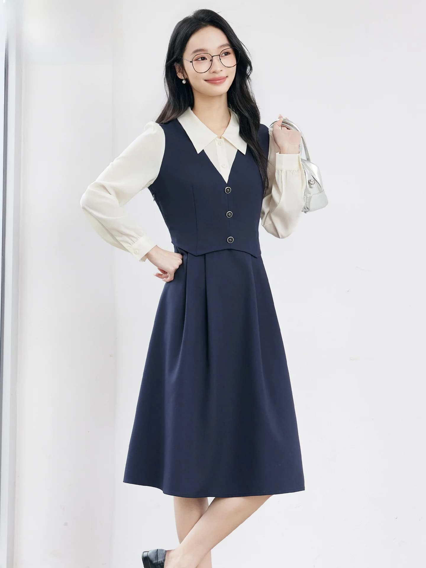 Abito Gilet Senza Maniche Stile College da Donna, Set Completo per Studentesse e Insegnanti, Uniforme da Lavoro per Asilo Nido, Morbido e Confortevole in Poliestere