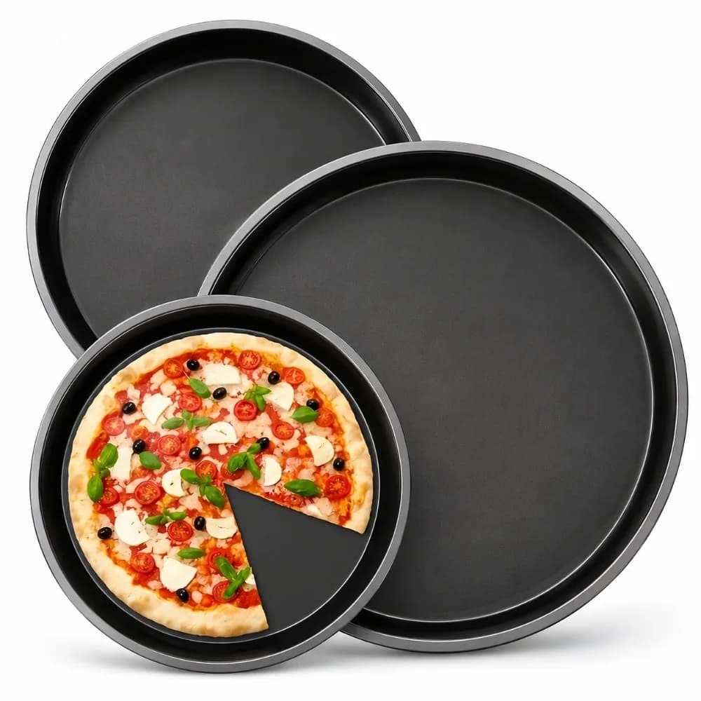 Nonstick Pizza Pan Set Carbon Steel Round Baking Tray Air Fryer Liner Perforated Cake Mould Oven Sheet Kitchen Gadget Tool