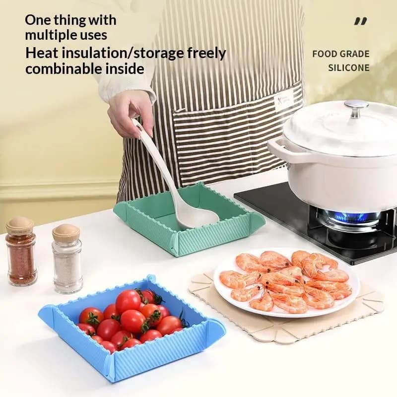Foldable Silicone Mat with Magnetic Feature Heat Resistant Trivet for Casserole Dish Cutting Board for Camping Kitchen Use