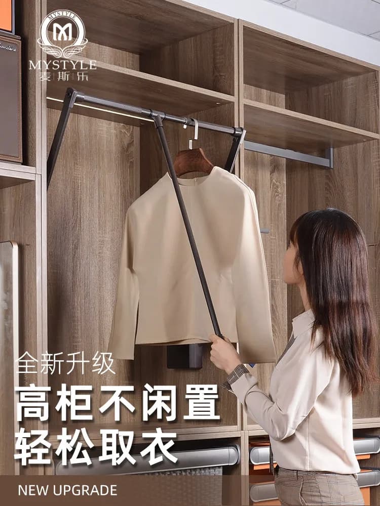 Cloakroom wardrobe pull-down clothes rod wardrobe lifting hanger pull-down telescopic clothes rod wardrobe clothes through rod