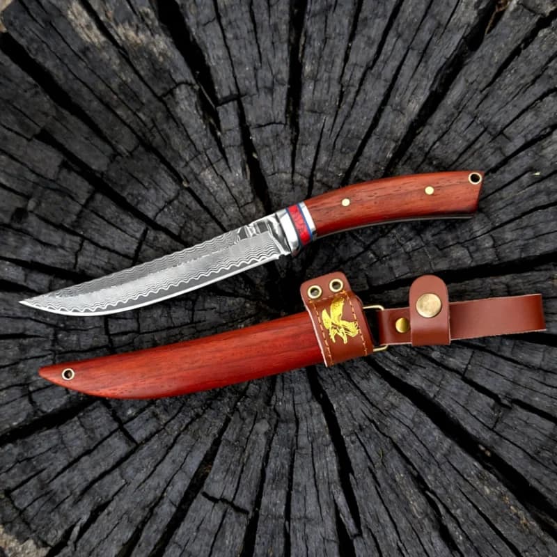 Coltello da Frutta Portatile in Acciaio Damascato per Campeggio, Coltello Multiuso da Cucina e Campeggio