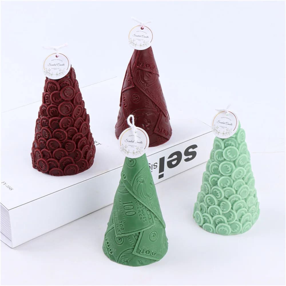 Dollaro Albero di Natale Stampo per candele in silicone 3D per candele per aromaterapia fai da te Ornamenti in gesso Sapone Stampo in resina epossidica Decorazioni per la casa