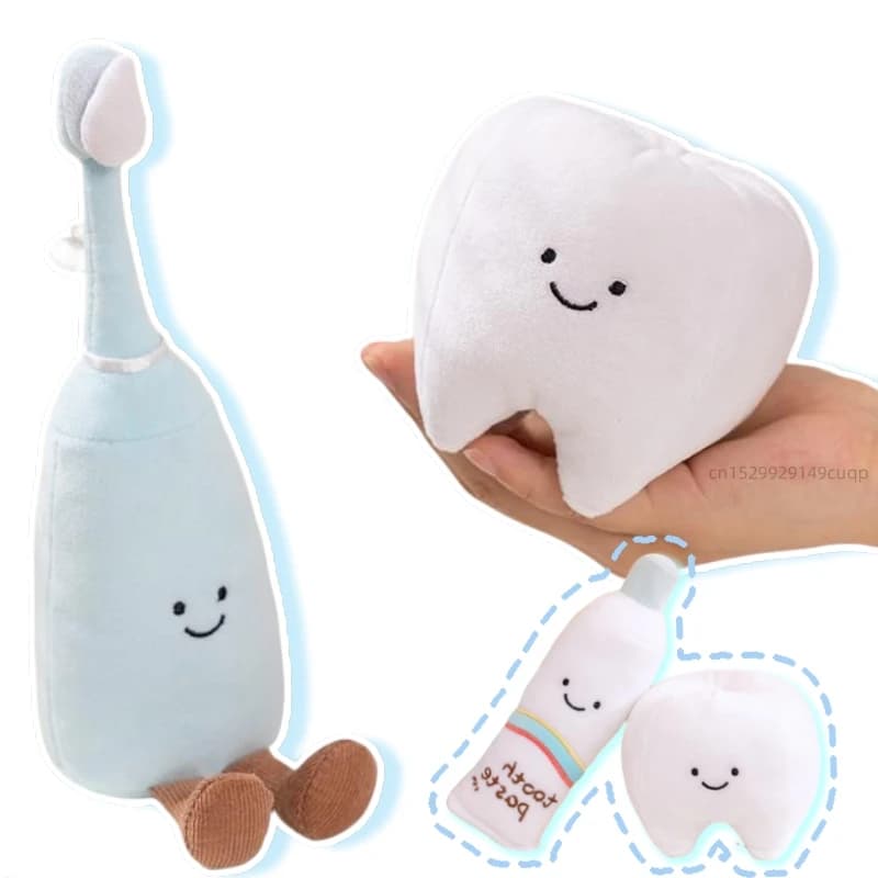 Cartoon Denti Pulizia Forniture per il bagno Denti Peluche Bambola Spazzolino Dentifricio Peluche Decorazioni per la casa Regalo per ragazzi e ragazze
