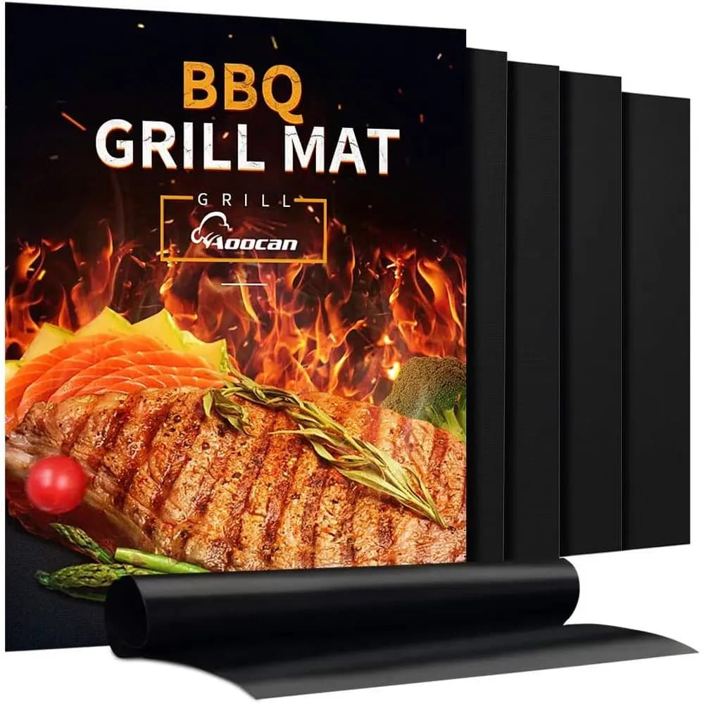 Set of 5 Non-Stick BBQ Grill Mats - Heavy Duty, Reusable, Easy Clean for Outdoor Cooking on Gas, Charcoal, and Electric Grills