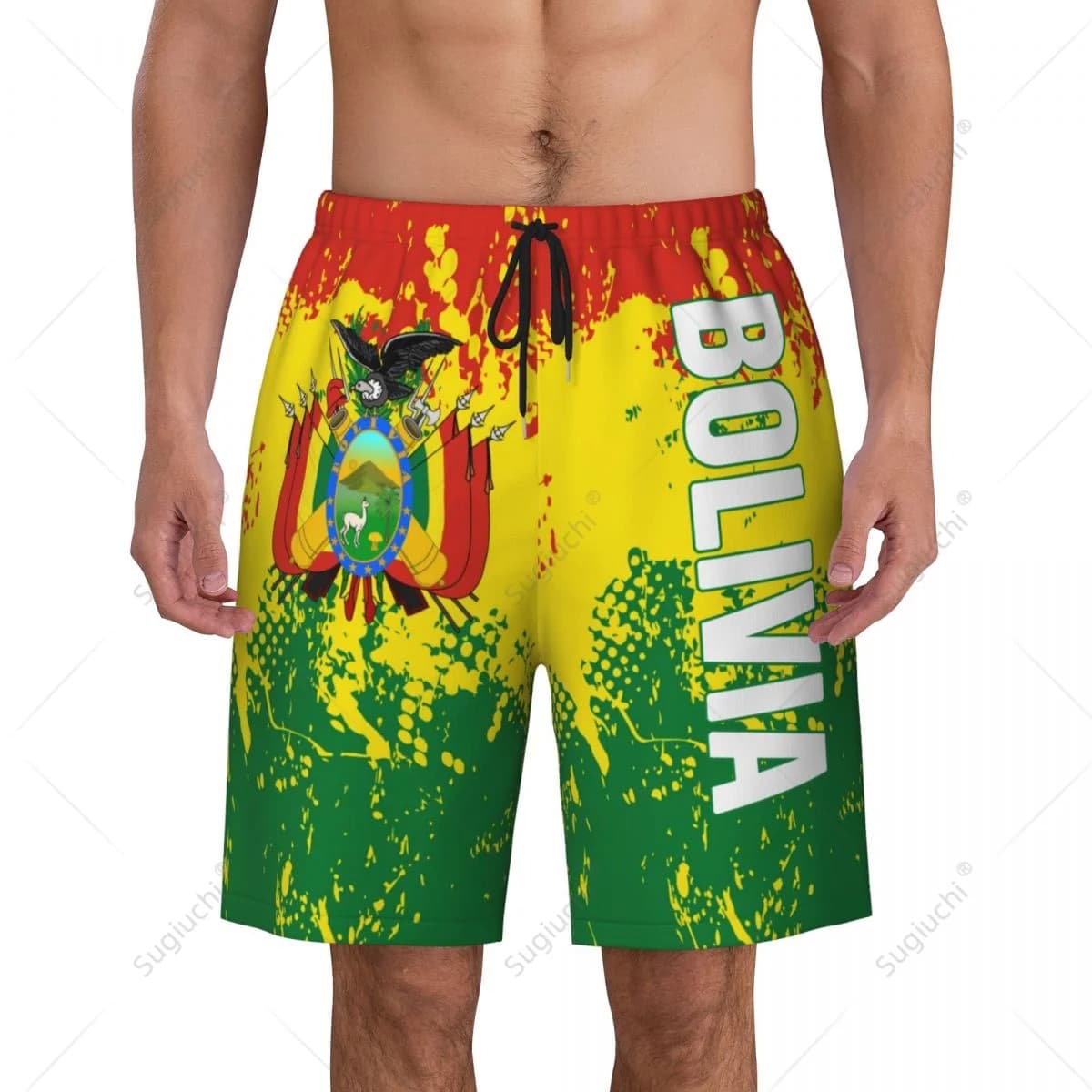 Men's Bolivia Flag Beach Pants Board Shorts Surfing Boys Soccer Cycling Swimwear Running Polyester
