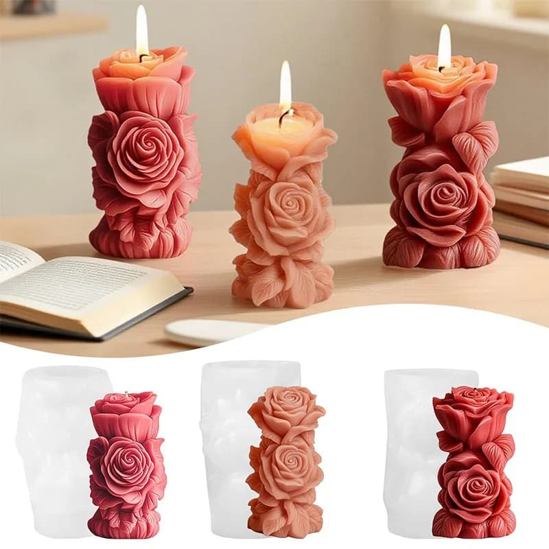 Stampo in Silicone per Candela a Colonna a Forma di Rosa, Stampo 3D per Candele Profumate a Forma di Fiore Geometrico, Ornamento in Gesso, Regalo Fatto a Mano, Decorazione per Matrimoni