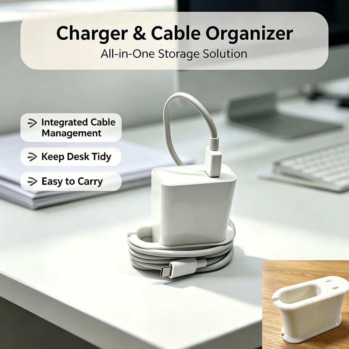 Charger and Data Cable Integrated Organizer, Charging Head Cable Organizer, Desktop Power Adapter Data Cable Winding and Storage Stand