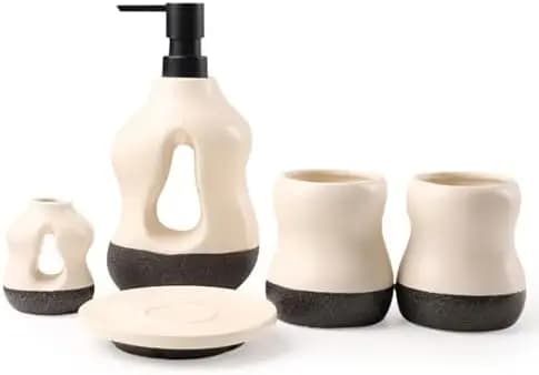 Set da bagno da 5 pezzi con bicchieri per spazzolini, dispenser per sapone e altro ancora