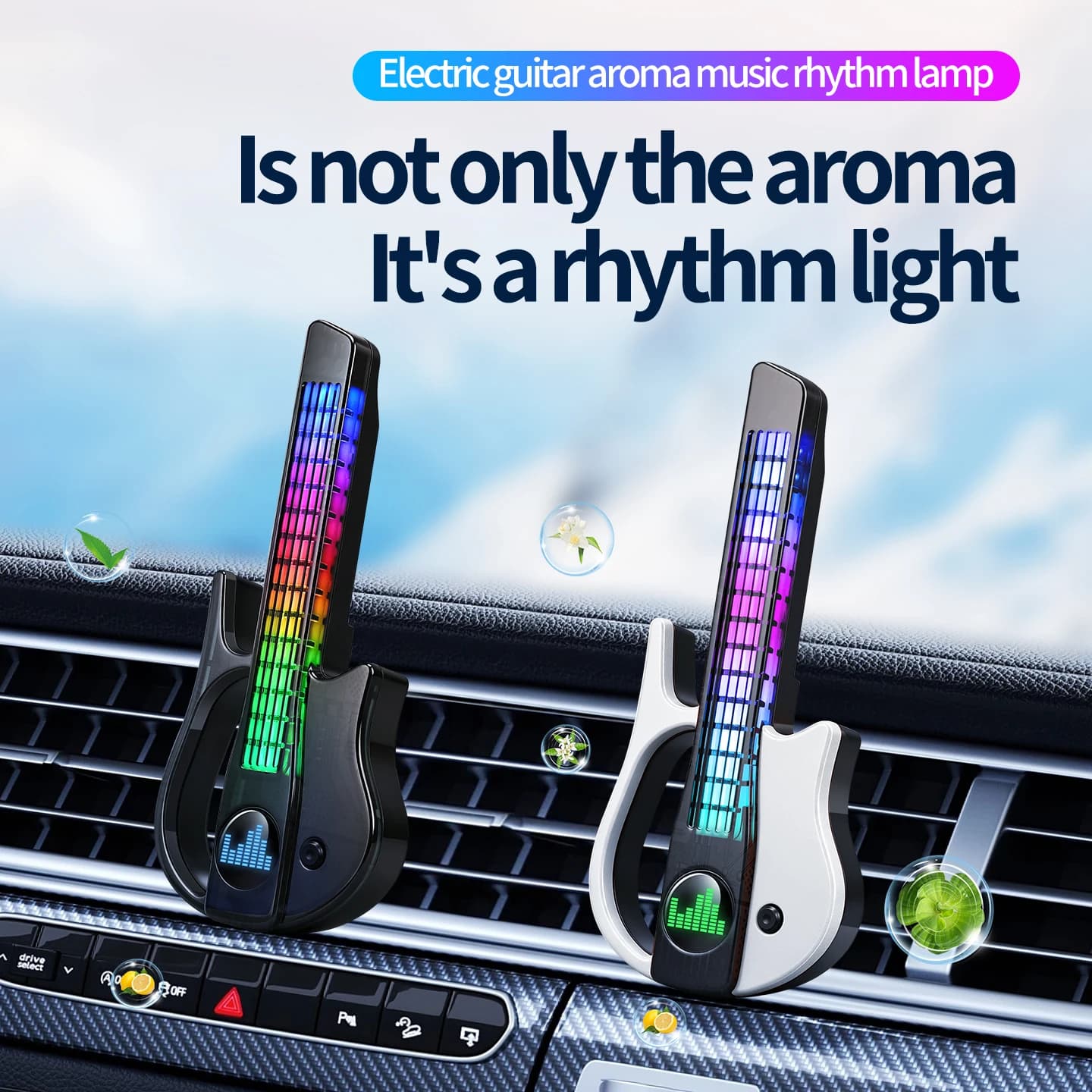 1pc Car Air Outlet Guitar Ambient Light Pick‑up Light Car Interior Perfume Rgb Voice‑activated Music Rhythm Multiple Styles Opti