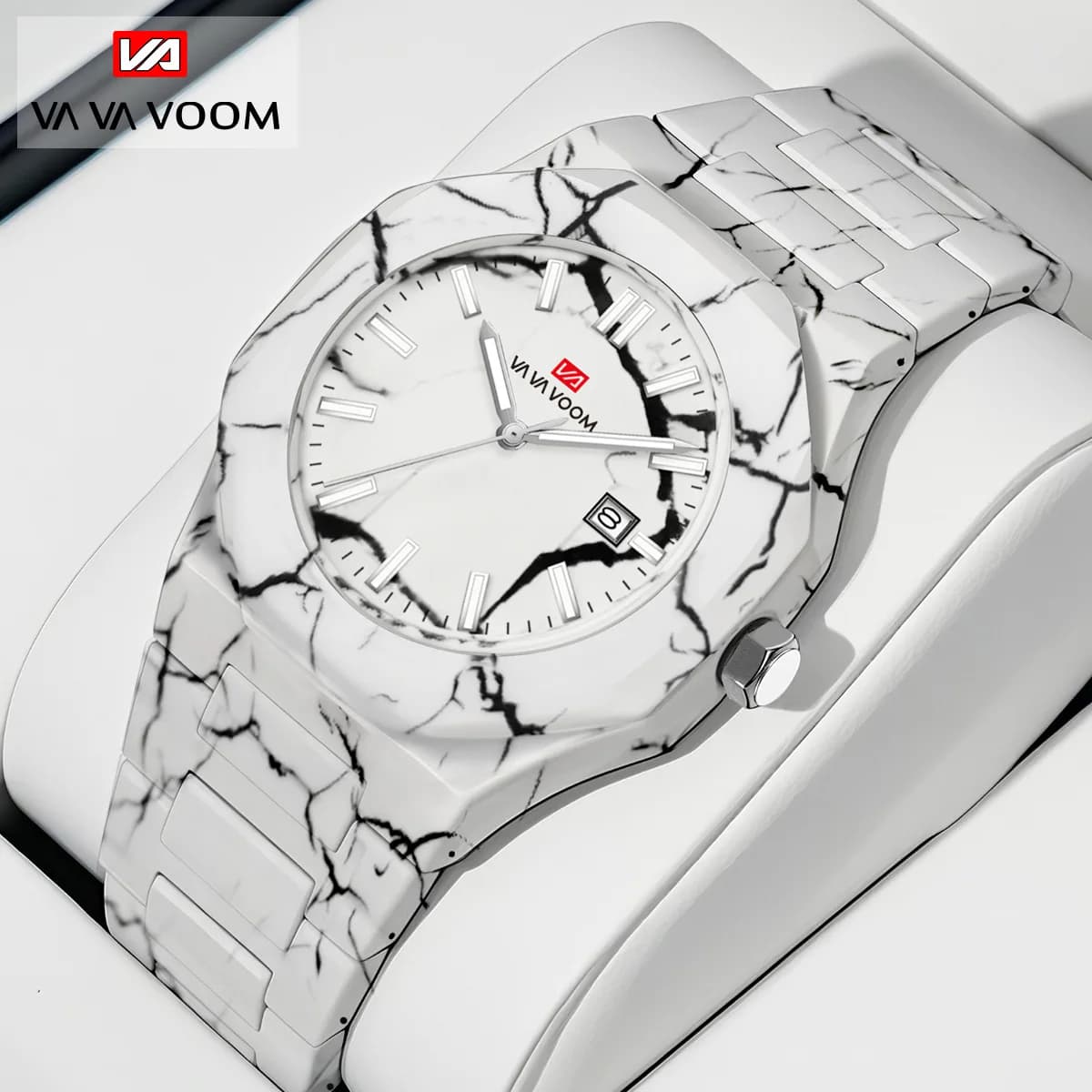 VA VA VOOM Orologi da uomo Movimento al quarzo 40mm Stile business Orologio da calendario in marmo nero 3Bar Orologio sportivo militare impermeabile da uomo