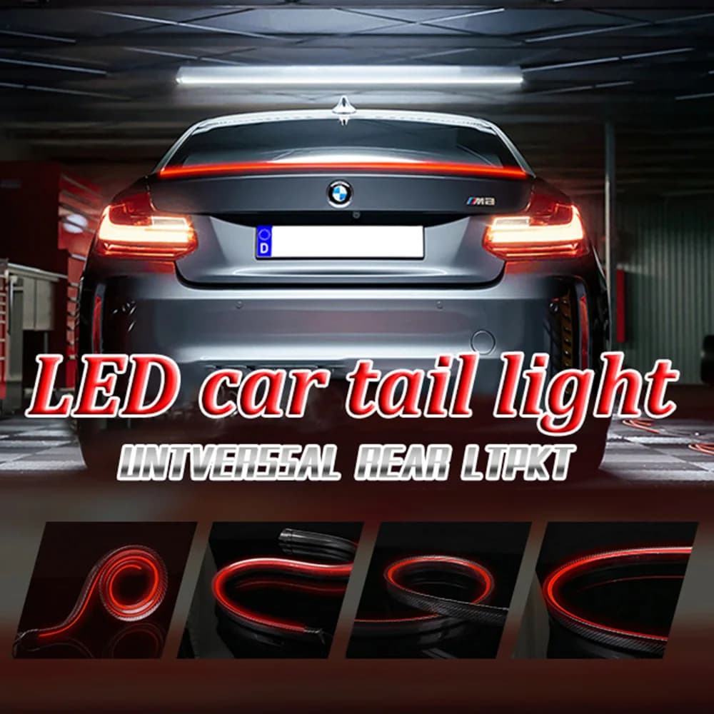 Dynamic 120cm Car Carbon Black Spoiler Rear Sticker Led Strip Brake Light direction indicator lamp flowing waterproof red Dream Color